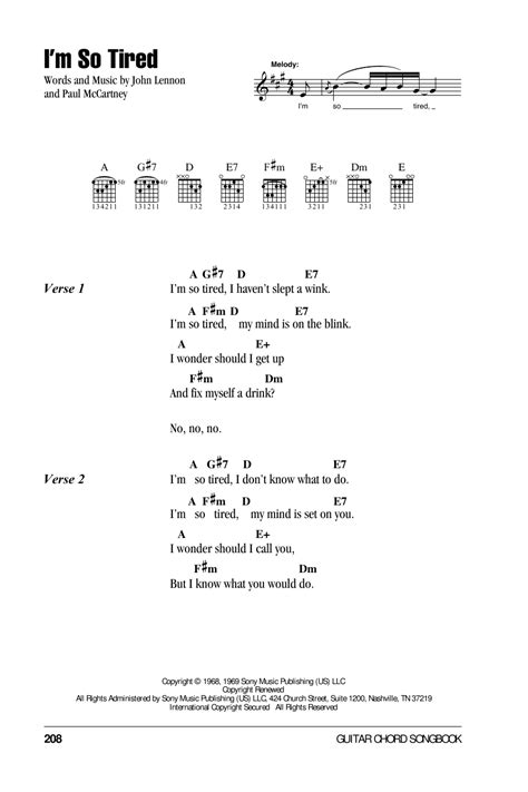 I'm So Tired sheet music by The Beatles (Lyrics & Chords – 78535)