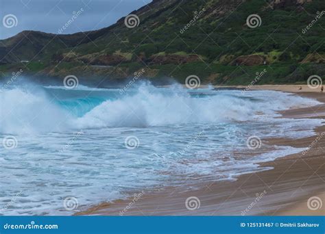 Oahu Beach with Big Waves Crashing Stock Image - Image of east, ocean ...