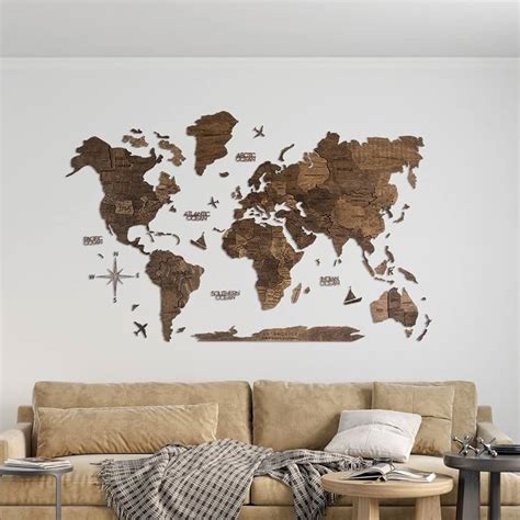 Wooden map picture Personalized travel map 3d map art Custom wood map print Carved wood wall art ...