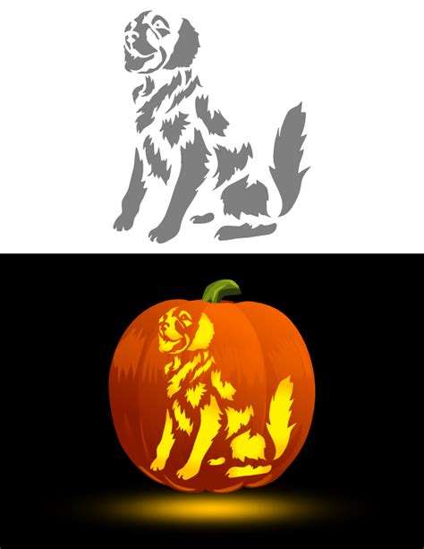 Printable Detailed Golden Retriever Pumpkin Stencil