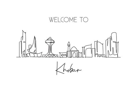 Premium Vector | One single line drawing khobar city skyline saudi ...