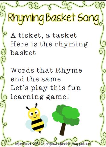 "Rhyming Basket" Song & Lakeshore Learning Vowel Teaching Tubs Kindergarten Songs, Preschool ...