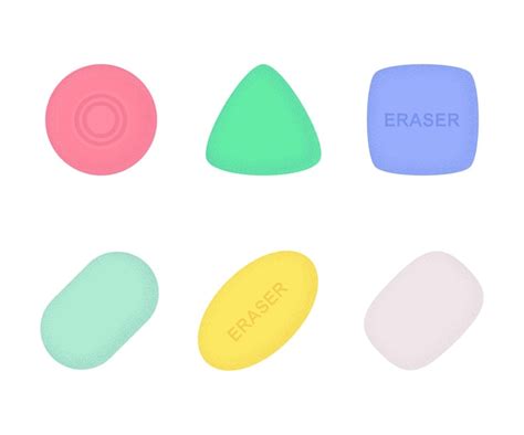 Premium Vector | Erasers of various shapes and colors set with texture ...