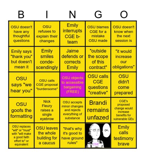 Bargaining Bingo Card