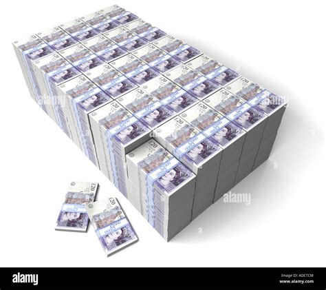 A Million Pounds. Bank notes stacked upon a white background. Wealth ...