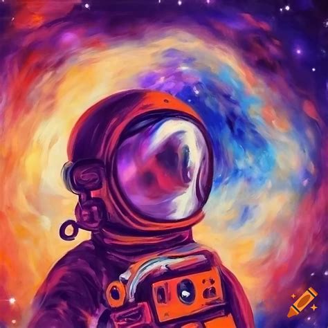 Oil painting of a retro astronaut in a purple nebula