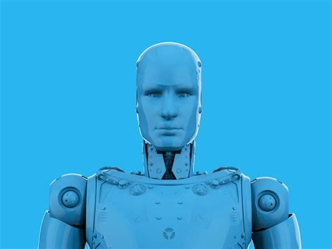 Premium Photo | 3d rendering single color blue ai robot on blue background