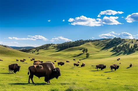 Premium AI Image | Bison Grazing on Rolling Plains Generative AI