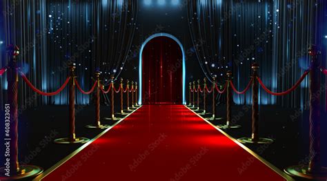 Red carpet entrance with barriers and velvet ropes. 3D render Stock Illustration | Adobe Stock