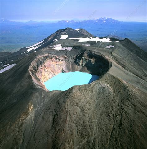 View of a crater lake in Maly Semiachik volcano - Stock Image - E380 ...