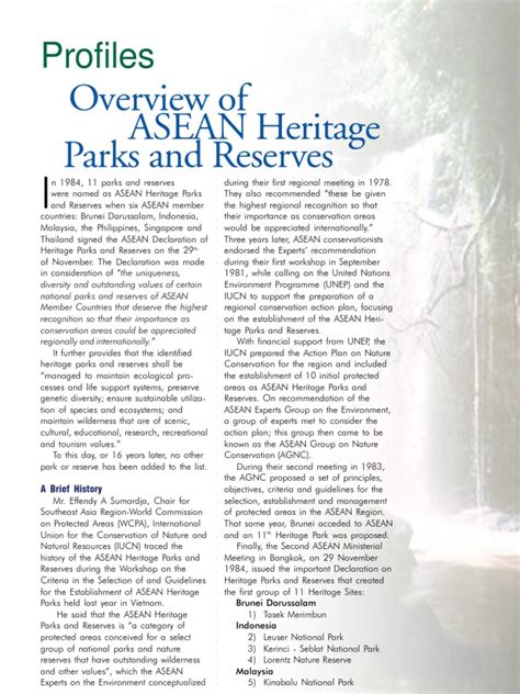 Overview of ASEAN Heritage Parks and Reserves | PDF | Conservation ...