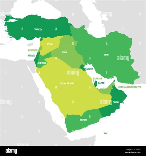 West Asia Region. Map of countries in western Asia or Middle East. Vector illustration Stock ...