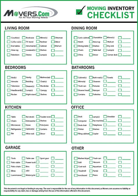 Moving Inventory Checklist - Movers.com