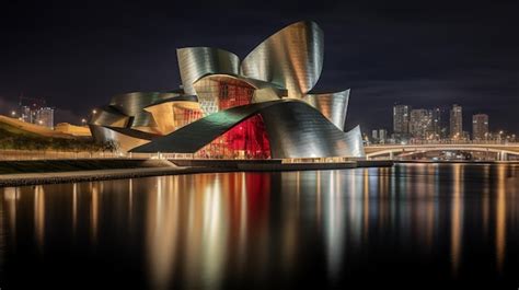 Premium AI Image | Night view of Guggenheim Museum Bilbao