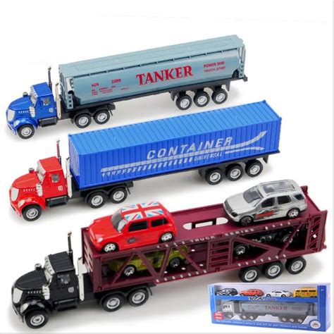 High simitation trailer container truck model,1:36 scale alloy model truck with 4 trolley, toy ...