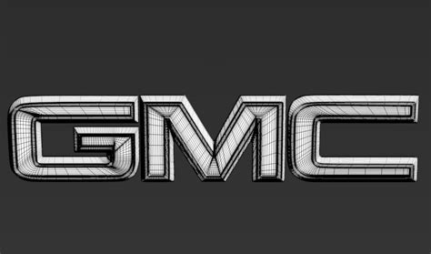 the gmc logo is shown on a black and white background, with lines running across it