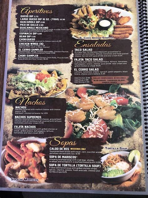 Menu at El Cerro Grande restaurant, Jacksonville, 505 N Marine Blvd # B