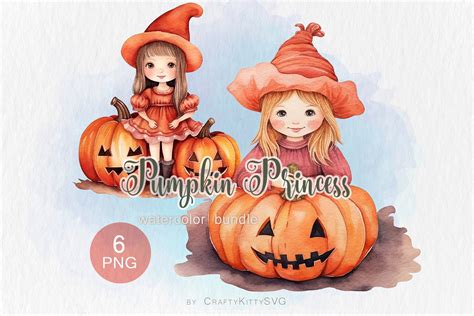 Pumpkin Princess Watercolor PNG Clipart Graphic by CraftyKittySVG · Creative Fabrica