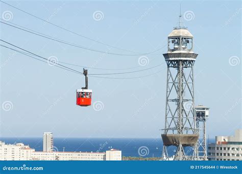 Scenic View of the Montjuic Cable Car with a Red-colored Cabin in ...