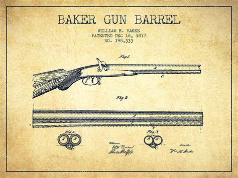 Baker Gun Barrel Patent Drawing From 1877- Vintage Digital Art by Aged Pixel