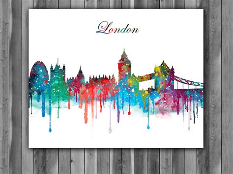 London Skyline Watercolor Print, London Skyline Art, London Skyline ...