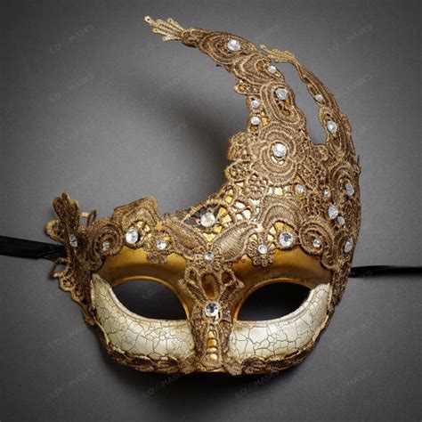 Women Masquerade Lace Mask Venetian Mardi Gras Prom Party Mask - Gold