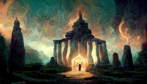 Premium AI Image | Magic light temple on a dark fantasy background concept art illustration