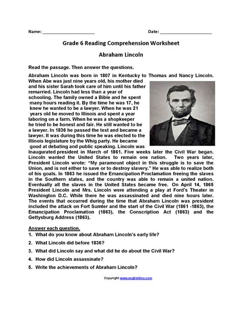 Abraham Lincoln Comprehension Worksheet — excelguider.com