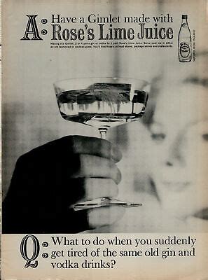 1959 Rose's Lime Juice Gimlet for Vodka Gin Vintage Print Ad 1958 | eBay