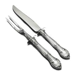 Gorham English Gadroon Sterling Carving Fork & Knife, Steak Size