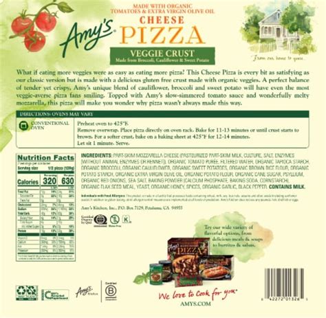 Amy's Cheese Gluten Free Veggie Crust Personal Frozen Pizza, 9.1 oz - Dillons Food Stores