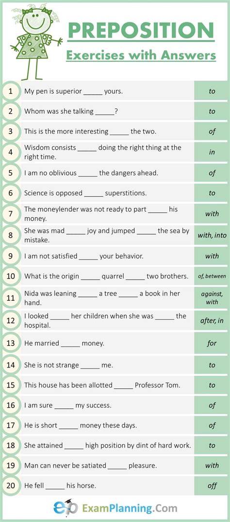 Mixed Preposition Exercises with Answers – ExamPlanning