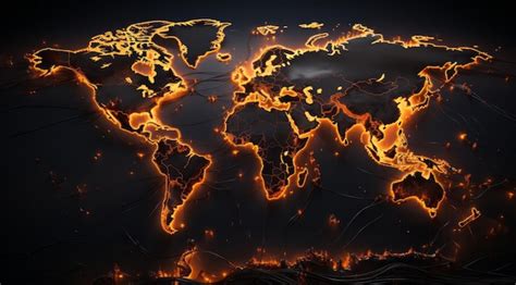 Premium Photo | A map of the world with a fire