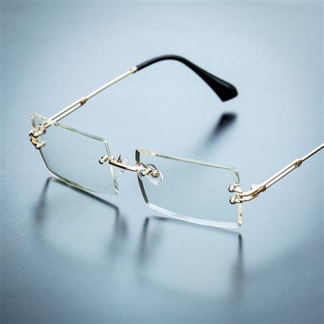 Men's Gold Clear Lens Sophisticated Square Rimless Rectangle Eye ...