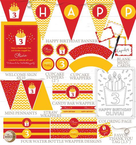 Mcdonald's Birthday Party Decorations Printable Set DIY | Etsy