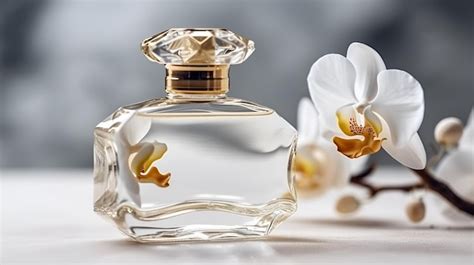 Premium AI Image | A bottle of perfume with a flower behind it