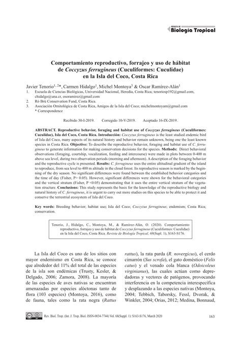 (PDF) Comportamiento reproductivo, forrajeo y uso de hábitat de Coccyzus ferrugineus ...