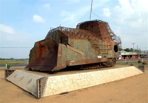 An improvised armored bulldozer used during the Sri Lankan Civil War by the Liberation Tigers of ...