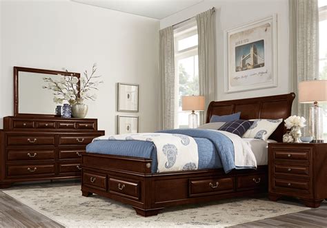 Mill Valley II Cherry 5 Pc King Sleigh Bedroom with Storage | King ...