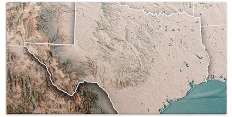 Texas State USA 3D Render Topographic Map Neutral Beach Sheet by Frank ...