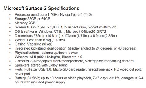 Microsoft Surface 2 Review - Full Specifications