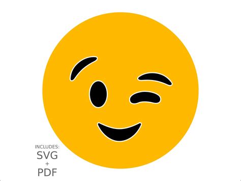 Cuttable Emoji SVG, Winking Blinking Emoticon, Flirty Smiley Face, 1 Eye Wink Vector Cut File ...