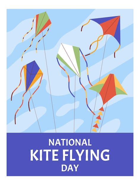 Premium Vector | National kite flying day poster template flat vector illustration