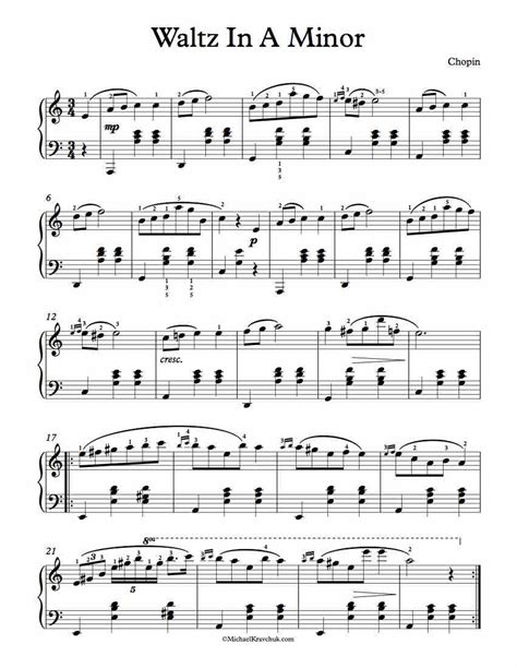 Free Piano Sheet Music – Waltz In A Minor – Chopin – Michael Kravchuk