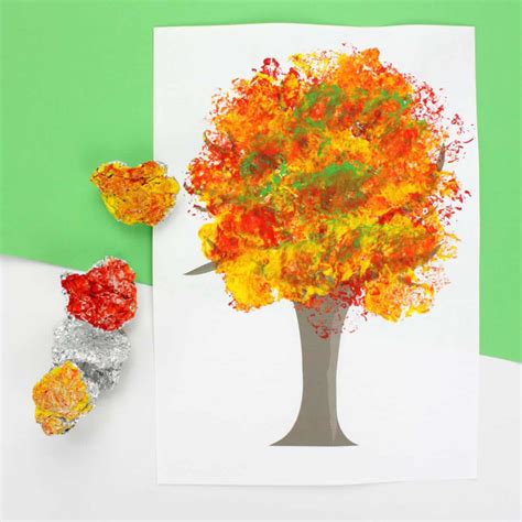 Fall Tree Art with Foil Printed Leaves - Emma Owl