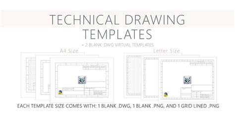 4 Printable PDF Files Technical Drawing Templates & 2 BONUS DWG Virtual Templates: Letter / A4 ...