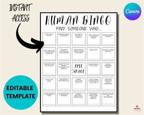 Human Bingo Template Editable Get to Know You Bingo Office - Etsy UK