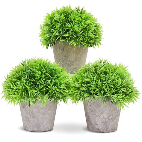 Set of 3 Artificial Plants in Pots, 5" Potted Fake House Plants Home Indoor Decoration, Small ...