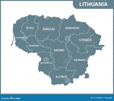 The Detailed Map of Lithuania with Regions or States. Administrative ...