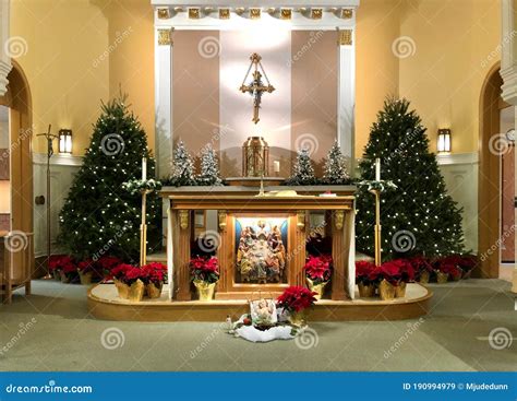 Catholic Church Sanctuary at Christmas Mass Stock Image - Image of ...